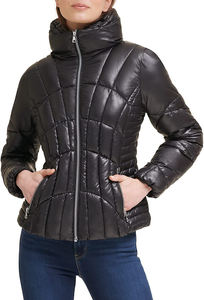 Chaqueta Acolchada Negra para Mujer, con Cuello Alto, Cierre de Cremallera, Manga Larga, Abrigo de Invierno, Color Sólido, Relleno de Poliéster - Product Image 5