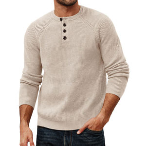 Pull en molleton tricoté pour homme, hiver, uni, manches longues, décontracté, sport, vêtements pour homme, mélange de coton - Product Image 1