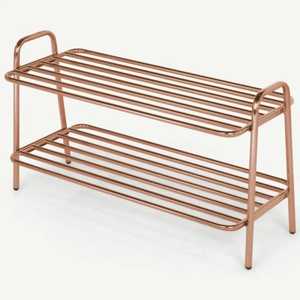 Elegant 3 Tier Golden Metal Shoe Rack Organizer with Rounded Handles and Perforated Shelves for Home Footwear Storage - Product Image 3