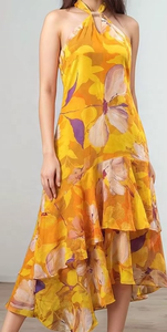 Vestido largo informal de moda para mujer, estilo tie-dye, de rayón, sin espalda, vestido midi formal de moda para mujer, con estampado floral - Product Image 3