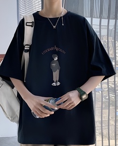 Blank Solid 100% Cotton Knitted 180g T-Shirt Wholesale Custom Men's Summer Loose Casual Round Neck Top Clothing Manufacturer - Product Image 6