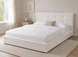 <span class=keywords><strong>Letto</strong></span> Imbottito in Lino Kaki con Testiera Trapuntata e Doghe in Legno - Product Image 2