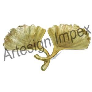 ถาดเสิร์ฟรูปใบไม้สีทองนูนทำด้วยมือถาดโลหะหรูหราสำหรับการนำเสนออาหารสำหรับบ้านร้านอาหารโรงแรม - Product Image 1