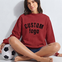 Sweat-shirt d'hiver unisexe rouge à col montant, broderie personnalisée, logo imprimé, 100% coton, coupe ample, tissu doux 350g, long