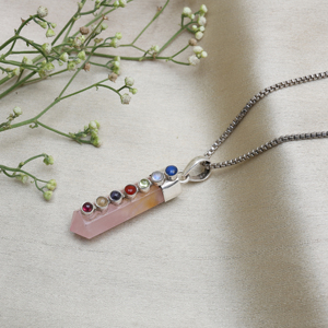 Collar con Colgante de Cuarzo Rosa de la Mejor Calidad al por Mayor, con Cadena de Plata de Ley y 7 Chakras, para Bodas - Product Image 3