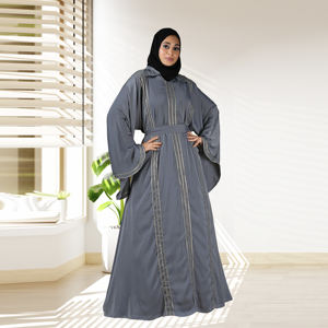 Abaya ample islamique Nida pour l'Aïd, élégante avec panneaux verticaux ornés, ceinture à la taille, manches longues, longueur au sol, pour femme - Product Image 4