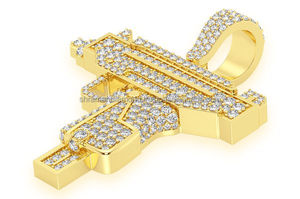 Bijoux de mode élégants de qualité supérieure, pendentifs en or massif 10K en forme de pistolet UZI avec diamants de laboratoire, prix de gros en provenance d'Inde - Product Image 6