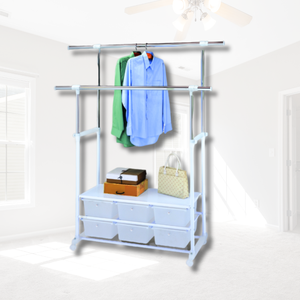 ราวแขวนเสื้อผ้าแบบตั้งได้มีล้อราวแขวนเสื้อผ้าแบบคู่ประกอบง่าย - Product Image 1