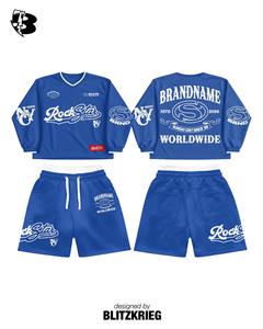 Ensemble de survêtement Rock Star blanc et bleu |   Maillot et short surdimensionnés à manches longues |   Ensemble de graphismes personnalisés OEM pour le marché mondial, marque privée - Product Image 6