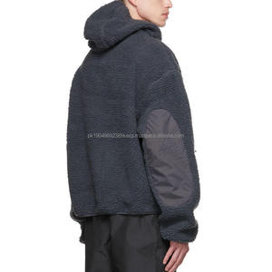 OEM Street Wear Zipper <b>Sherpa</b> <b>Fleece</b> <b>Hoodie</b> Custom <b>Men</b> Long Sleeve Elbow Patch Front Pocket Polar <b>Fleece</b> <b>Hoodie</b> - Product Image 3