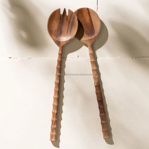 Vente chaude Long Manche En Bois D'acacia Ustensiles De Service Style Populaire En Bois Salade Serveur Ensemble Écologique - Product Image 5