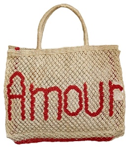 Bolso Tote de Yute Sólido con Diseño Bohemio y Letras 'Amor', Ligero, Abierto, para Mujer, Playa, Verano, Uso Diario - Product Image 2