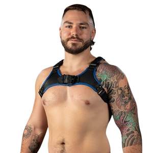 Arnés de Pecho para Hombre Centurion 2.0, de Piel Sintética Ecológica y Transpirable, con Cordones, Azul, Correas Ajustables, Arnés Corporal Premium para Club - Product Image 6