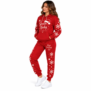 Wholesale Women Christmas Tracksuit Hooded Sweatshirt Jogger Pants Set Solid Color Custom Womens Holiday Two Piece Sweat Suit - Product Image 5
