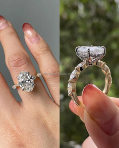 Unisex 14K oro lujo Vintage compromiso/anillo de bodas corte ovalado laboratorio creado IGI/GIA laboratorio cultivado Aniversario de diamante para mujer - Product Image 3