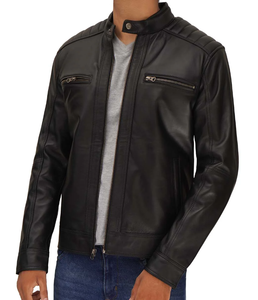 Veste de moto d'hiver pour homme en PU écologique, col montant, fermeture éclair, coupe slim, style motard, coupe-vent - Product Image 6