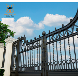 Heavy Duty Solid Wrought Iron Anti-Theft Driveway Gates With Powder Coated Customizable 3D Modeling For Villa Home <b>Security</b> - Product Image 2