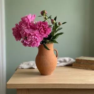 Pot en terre cuite rustique vintage avec poignée, vase en argile fait main, porte-fleurs décoratif, décoration d'intérieur de style campagnard - Product Image 4