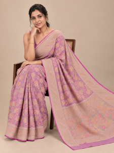 Sari en crêpe Georgette Banarasi, motif floral Zari Meenakari, tenue de soirée traditionnelle pour femme, longueur au sol, coupe classique - Product Image 4