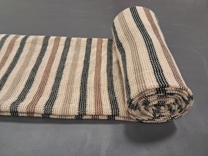 Tela de punto de ganchillo premium en oferta por yardas - Material de malla texturizada a rayas en negro, marrón oscuro, gris jaspeado y crema - Product Image 1