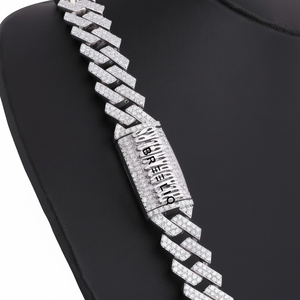 Colliers de luxe en or blanc 14 carats avec diamants de laboratoire pour hommes, chaîne cubaine hip-hop étincelante, design personnalisé avec lettres, cadeau en rhodium - Product Image 3
