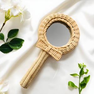 Lovely bear shape hand <b>mirror</b> for kids natural sustainable rattan handle <b>mirrors</b> wholesale - Product Image 3