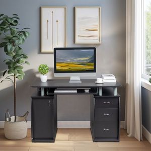 Scrivania per computer portatile in legno PB nera con spessore di 15 mm e 3 cassetti (115x55x74 cm) - Product Image 1