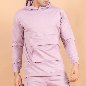 Ensemble sweat-shirt à capuche pour homme, couleur unie, tricoté, manches longues, short, deux pièces, tenue décontractée, style été - Product Image 4