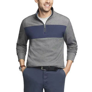 Best Selling Dark Grey Color Men's Wear Hoodies 100%Cotton <b>Fabric</b> Long Sleeve Ribbed Cuff Design Half Zipper Pullover Sweatshirt - Product Image 2