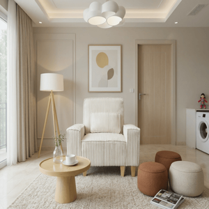 Poltrona Accogliente in Velluto a Coste con Seduta Profonda e Portabicchieri in Acciaio Inossidabile Spazzolato, Sedia d'Accento per Soggiorno con Cuscino Decorativo - Product Image 3