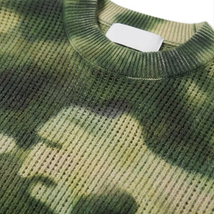 เสื้อถักแบบสั่งทำสำหรับผู้ชาย เนื้อผ้าตาข่ายระบายอากาศ สไตล์สตรีทแวร์ทรงโอเวอร์ไซส์ วินเทจ ลายมัดย้อม เสื้อถักไซส์ใหญ่พิเศษสำหรับผู้ชาย - Product Image 4