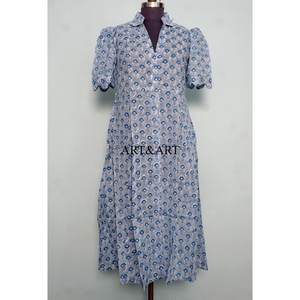 Elegante Vestido Midi de Algodón para Mujer, Estilo Boho, Dulce, Natural, Vintage, Floral, Casual, de Manga Corta para Verano - Product Image 3