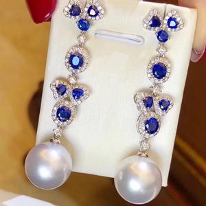 Pendientes Colgantes de Plata de Ley 925 con Perlas Naturales Redondas de 11-12 mm, Casi Impecables, Estilo Básico, Venta al Por Mayor del Fabricante - Product Image 1