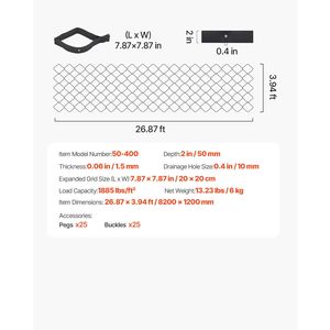 Griglia per Ghiaia 26.87 X 3.94 FT, Profondità 2 Pollici, 1880 LBS per Piede Quadrato, Rete Permeabile per Prato e Terreno, Geogriglie per Vialetti - Product Image 5