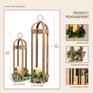 High on Demand Decor <b>Large</b> Rustic Farmhouse <b>Lantern</b> Decor Set of 2 Wooden <b>Lantern</b> for Home and Hotel Decoration - Product Image 2