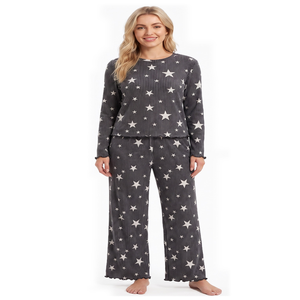 Conjunto de Pijama para Mujer Primavera-Verano 2026, Diseño Floral Dulce con Camiseta de Manga Larga y Pantalones, Conjunto de Ropa de Dormir Suave al Tacto - Product Image 1
