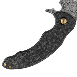 Couteaux pliants à manche texturé noir charbon avec lame à motif circulaire argenté, pivot doré et clip de poche gris pour utilisation en extérieur - Product Image 5