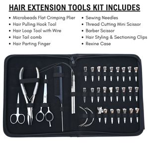 Wholesale Hair Extension Tools Kit Microbeads <b>Crimping</b> Plier Pulling Hook Loop Tool Barber Scissor Tail Comb Rexine Case <b>Set</b> - Product Image 2