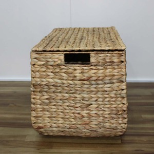 Boîte de rangement en jacinthe d'eau tressée avec couvercle, design bohème, pour articles divers, capacité 5-10 kg - Product Image 1
