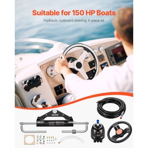 Kit di Sterzo Idraulico Fuoribordo da 150 CV con Volante Marino in PVC da 13,5 Pollici e Sistema Idraulico con Pompa - Product Image 2
