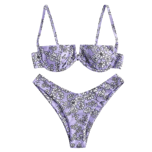 Women’s Floral Bikini Set Underwire Bra Top High Cut Bottom Two Piece Swimsuit Printed Beachwear for Custom Branding - Product Image 1