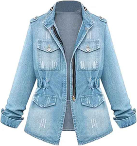Women Blue Denim <b>jeans</b> Jacket ladies Short style <b>jeans</b> jacket lapel <b>button</b> denim <b>jeans</b> jacket - Product Image 1