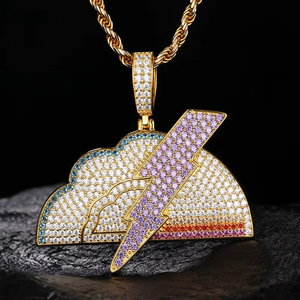 Colgante de Plata con Moissanita en Forma de Rayo de Nube, Collar con Incrustaciones de Piedras de Colores para Hombres y Mujeres, Estilo Hip Hop - Product Image 3
