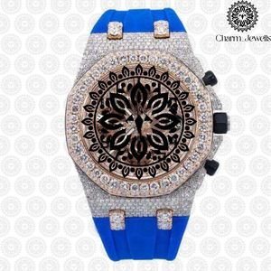 Reloj de Lujo Charm Jewells de Acero Inoxidable con Incrustaciones de Diamantes, Movimiento Mecánico Analógico, Caja de 40 mm, Correa de Silicona Azul, 10 Bar - Product Image 4