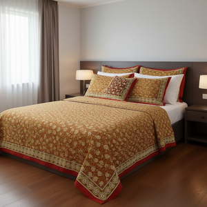 Juego de Sábanas Rajwada Luxe de 300 Hilos, Algodón Bagru Dorado, 3 Piezas, Tamaño King, con 4 Sábanas Planas y Ajustables para Hogar y Hotel - Product Image 2