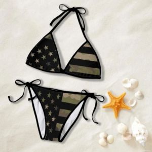 Dry Camo Print Beachwear Summer Mesh Swim Trunks for <b>Men</b> and Tie-Side <b>Bikini</b> for Women - Product Image 6