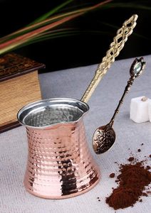 Cafetera turca árabe de latón con cuchara, de acero inoxidable, 300 ml, apta para inducción, con aislamiento térmico, utensilios para café y té - Product Image 3