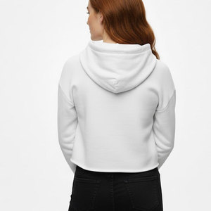 Sudadera Corta Blanca para Mujer, Manga Regular, Color Sólido, Tejido de Algodón, Informal, para Otoño - Product Image 2