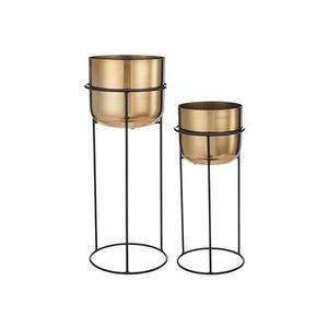 Premium Gold Metal Planter Set with Black Iron Stand | Decorative Indoor <b>Plant</b> Holders - Product Image 1
