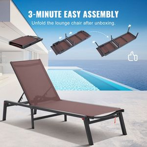 Chaise longue d'extérieur pliable en aluminium à 5 positions réglables, idéale pour la piscine et la plage, offrant un confort optimal. - Product Image 4